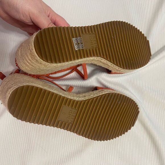 Eileen Fisher Wanda Wedge Strappy Sandals Orange Leather Zip Back Size 6 New - Picture 9 of 9